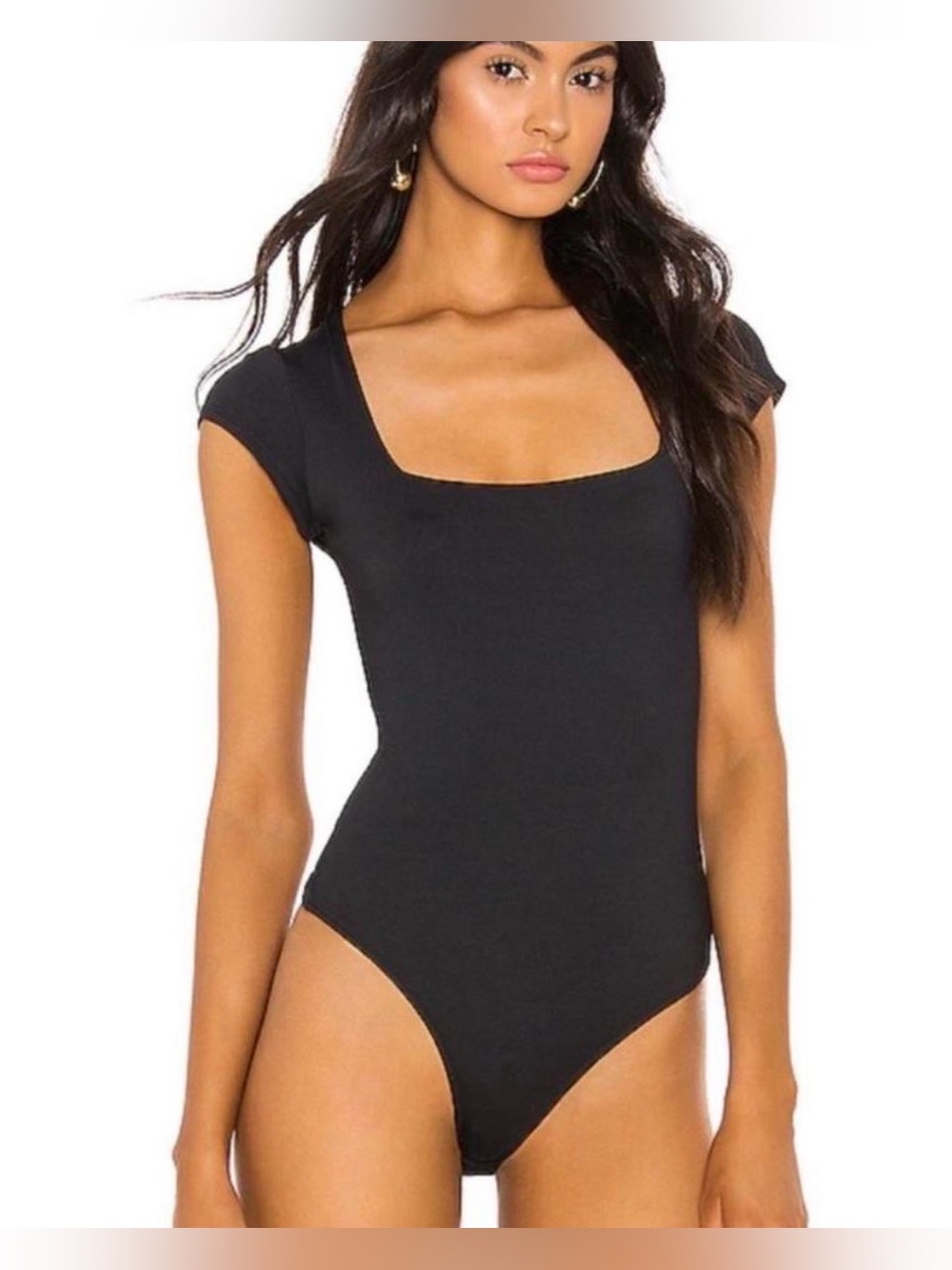Free People Intimately Square Neck Thong Black Bodysuit Size Small